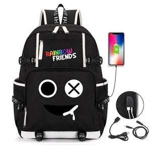 Anime Cosplay Rainbow Backpack Student School Bag USB Charging Travel Rucksack