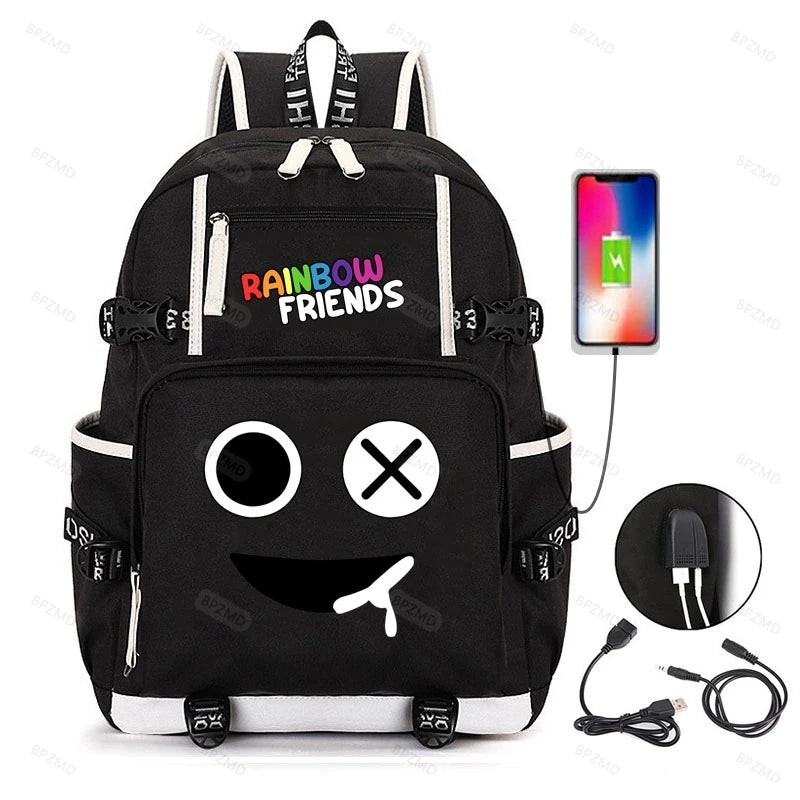 Anime Cosplay Rainbow Backpack Student School Bag USB Charging