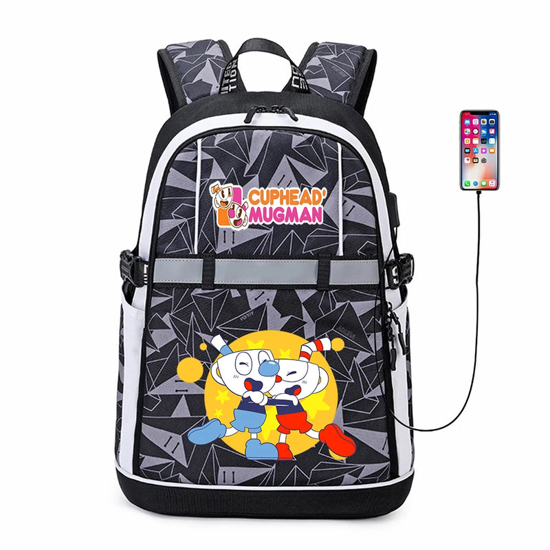 Anime Cuphead USB Backpack Student Schoolbag Travel Laptop Bag