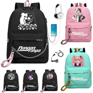 Danganronpa Backpack USB Port Monokuma School Bag Bear Pattern Teenagers Book Tr