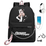 Danganronpa Backpack USB Port Monokuma School Bag Bear Pattern Teenagers Book Tr