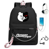 Danganronpa Backpack USB Port Monokuma School Bag Bear Pattern Teenagers Book Tr