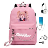 Danganronpa Monokuma Nagito Komaeda USB Charge Backpack School Travel Bag