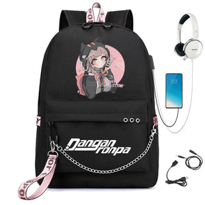 Danganronpa Monokuma Nagito Komaeda USB Charge Backpack School Travel Bag
