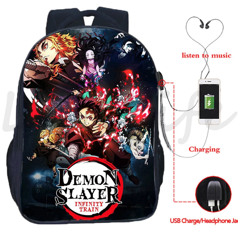 Demon Slayer USB Charging Backpack Kamado Tanjirou Nezuko School Bag