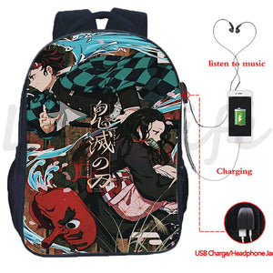 Demon Slayer USB Charging Backpack Kamado Tanjirou Nezuko School Bag