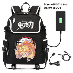 Demon Slayer Canvas Backpack USB Charging Teenagers Travel Laptop Bag