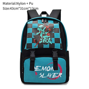 Demon Slayer Canvas School Bag Teen Backpack Zipper Rucksack Unisex Travel