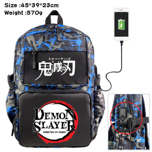 Anime Demon Slayer USB Backpack Student Schoolbag Casual Teenger Travel Knapsack