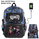 Anime Demon Slayer USB Backpack Student Schoolbag Casual Teenger Travel Knapsack