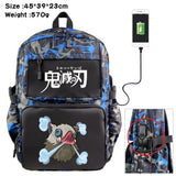 Anime Demon Slayer USB Backpack Student Schoolbag Casual Teenger Travel Knapsack