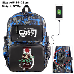 Anime Demon Slayer USB Backpack Student Schoolbag Casual Teenger Travel Knapsack
