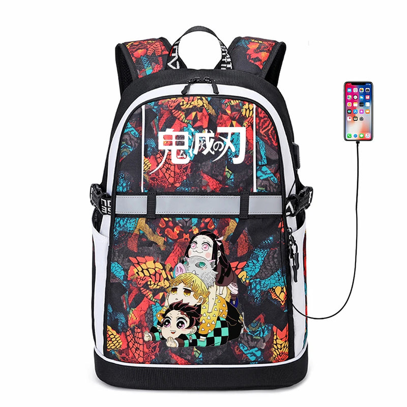 Anime Demon Slayer USB Backpack Reflective Stripe