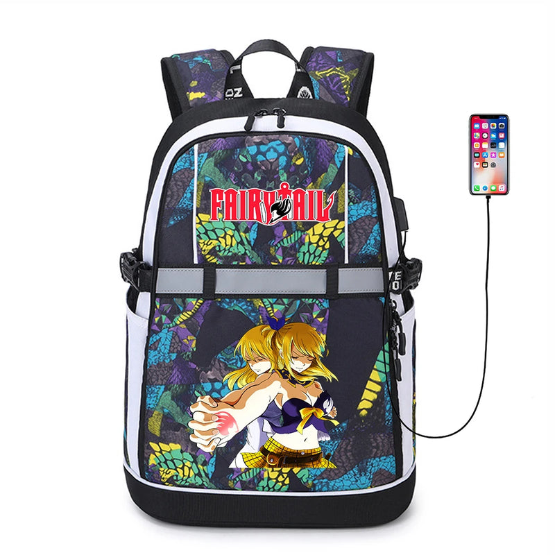 Anime FAIRY TAIL Reflective Stripe Oxford USB Backpack