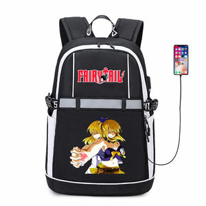Anime FAIRY TAIL Reflective Stripe Oxford USB Backpack