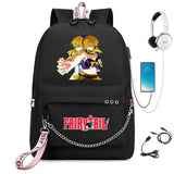 Anime Fairy Tail Backpack USB Charging Headphone Student Schoolbag Travel