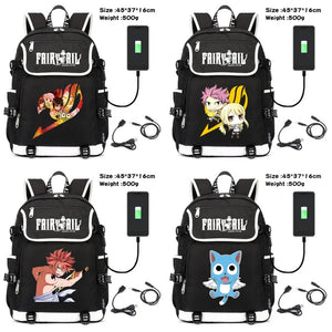 Anime Fairy Tail Canvas Backpack USB Charging Schoolbag