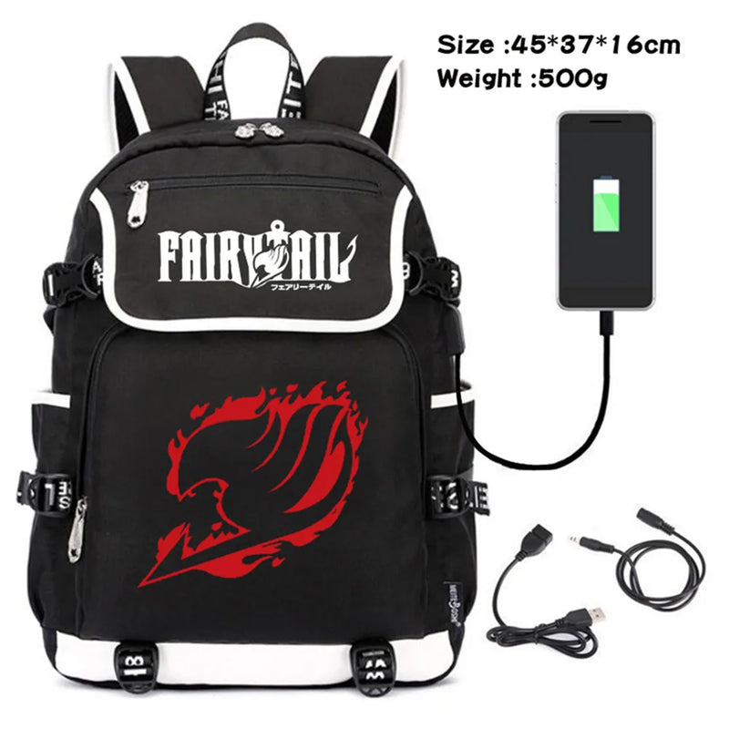 Anime Fairy Tail Canvas Backpack USB Charging Schoolbag
