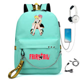 Fairy Tail Nylon Backpack USB Charge Schoolbag Student Laptop Bag