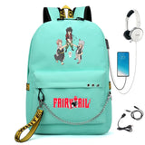 Fairy Tail Nylon Backpack USB Charge Schoolbag Student Laptop Bag