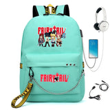 Fairy Tail Nylon Backpack USB Charge Schoolbag Student Laptop Bag