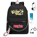 Fairy Tail Nylon Backpack Schoolbag USB Charge Teenger Travel Laptop Bag