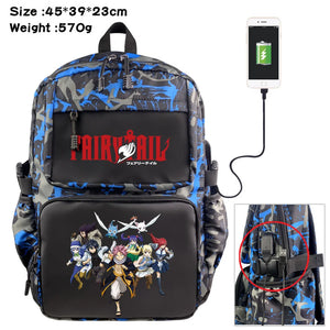 Fairy Tail Nylon Backpack USB Schoolbag Travel Laptop Bag