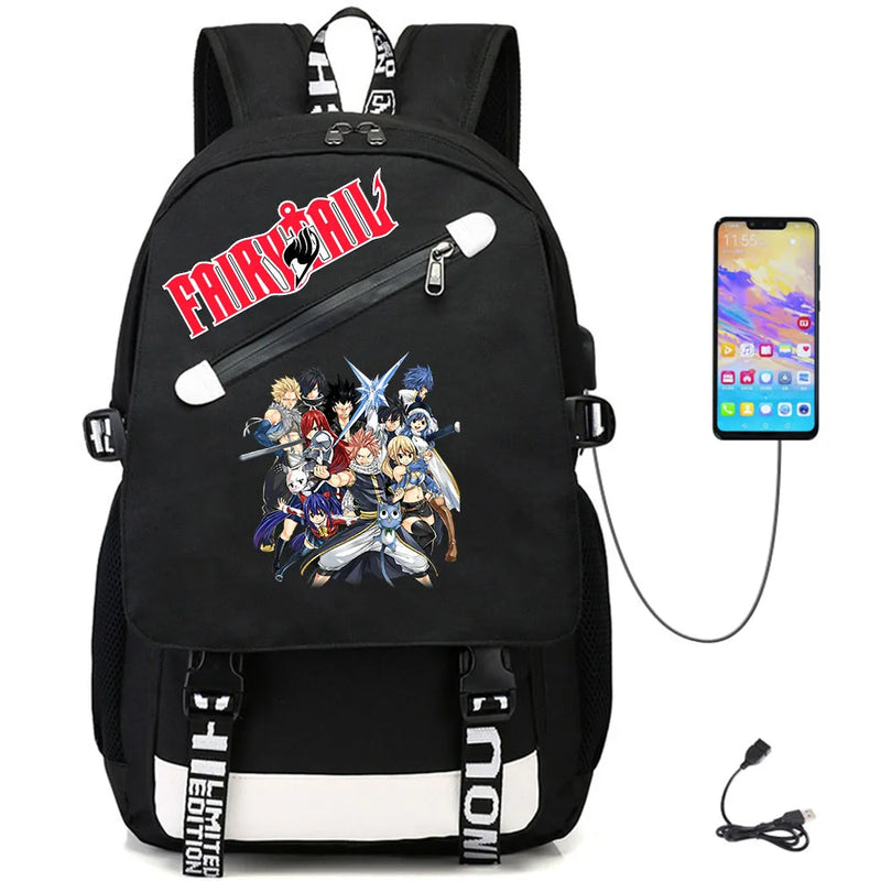 Anime Fairy Tail USB Casual Schoolbag Fabric Oxford Backpack Student Rucksack