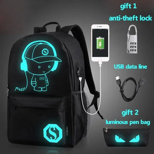 Anime USB Charge School Backpack Music Luminous Schoolbag