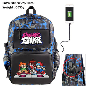 Anime Friday Night Funkin Nylon Backpack USB Schoolbag Laptop Bag