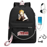 Anime FMA Backpack USB Headphone Teen Student School Bag Travel Laptop Rucksack
