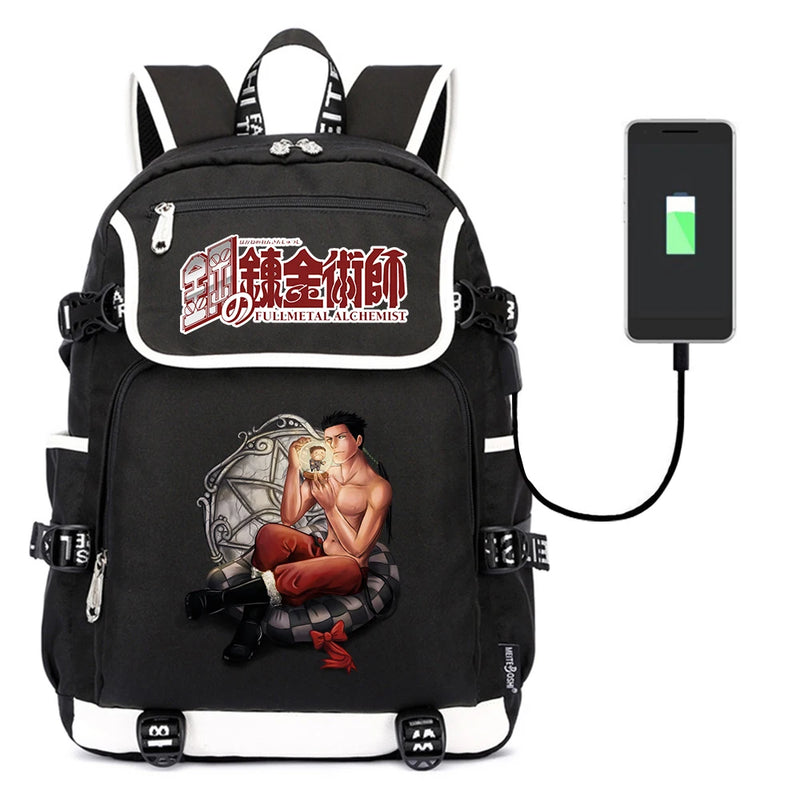 Anime Fullmetal Alchemist Canvas Casual School Bag Zipper Backpack