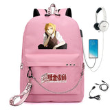 Fullmetal Alchemist Nylon Backpack USB Schoolbag Student Laptop Bag