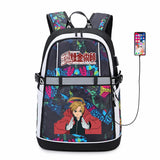Anime Fullmetal Alchemist Oxford USB Backpack Reflective Stripe Zipper Schoolbag