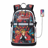 Anime Fullmetal Alchemist Oxford USB Backpack Reflective Stripe Zipper Schoolbag