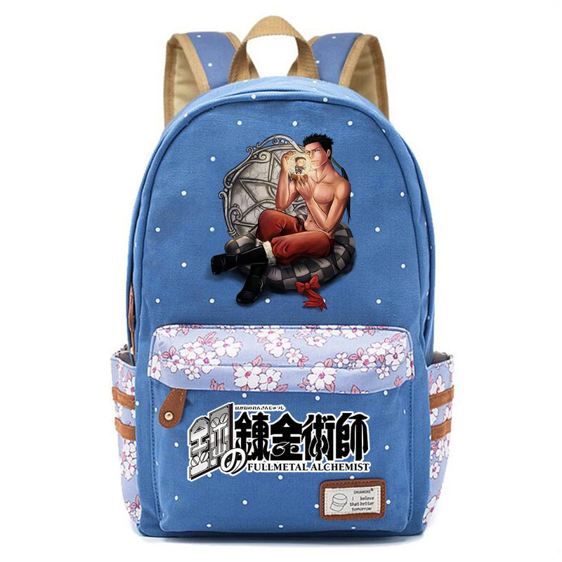 Anime Fullmetal Alchemist Zip Print Backpack Canvas Packsack