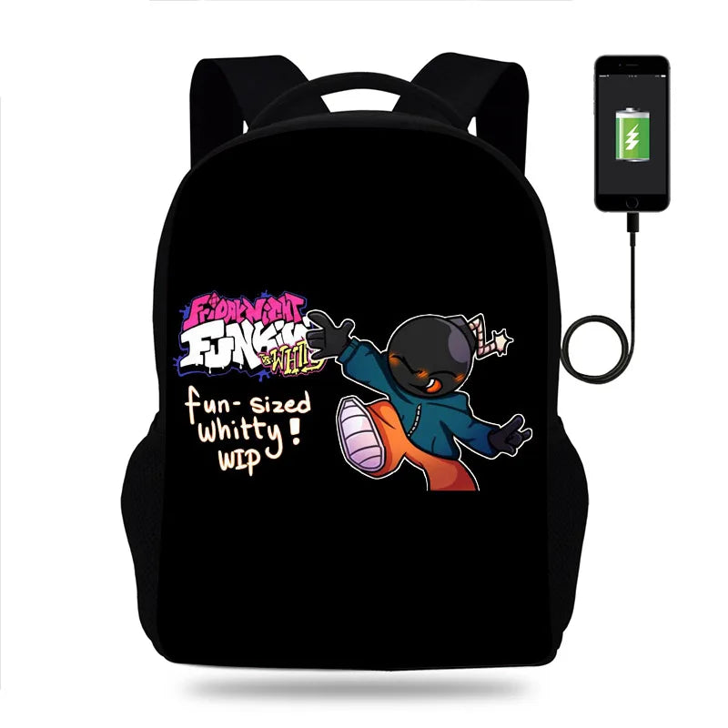 Anime Game FNF Backpack Boys Girls School Bag USB Travel Knapsack