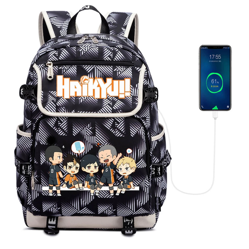 Anime Haikyuu!! Backpack Zipper Packsack Casual Canvas Teenger School Bag