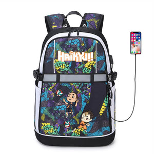 Haikyuu!! Anime USB Backpack Reflective Stripe Teenger Bookbag
