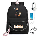 Haikyuu Nylon Backpack Schoolbag USB Charge Cartoon Teenger Travel Laptop