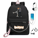 Haikyuu Nylon Backpack Schoolbag USB Charge Cartoon Teenger Travel Laptop