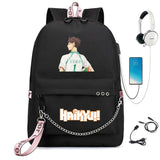 Haikyuu Nylon Backpack Schoolbag USB Charge Cartoon Teenger Travel Laptop