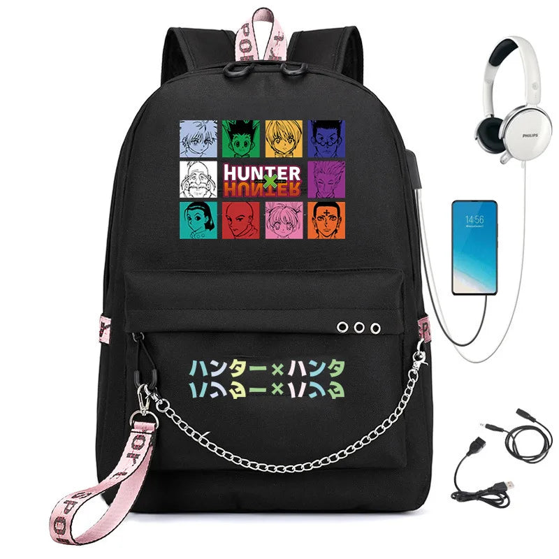 Anime Hunter x Hunter USB Backpack for School Girls Teenager Student