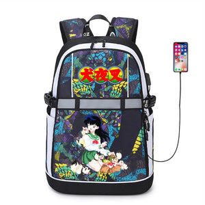 Inuyasha Anime USB Backpack Reflective Stripe Schoolbag