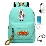 Inuyasha Nylon Backpack USB Charge Schoolbag Casual Student Teenager Knapsack