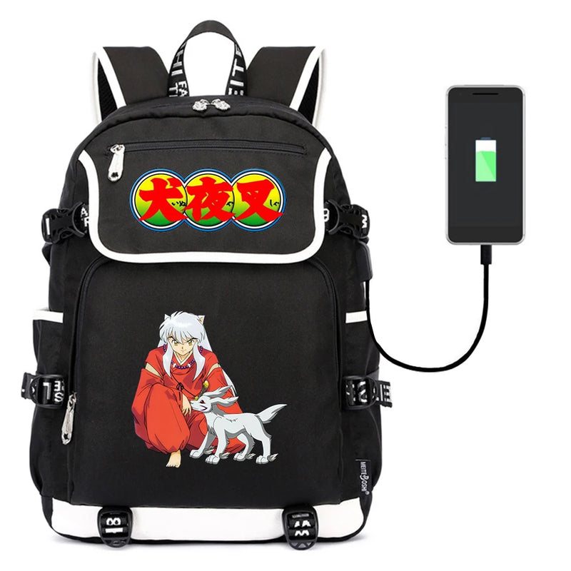 Anime Inuyasha Print Backpack USB Charging Knapsack Unisex Packsack