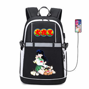 Inuyasha Anime USB Backpack Reflective Stripe Zipper Student Bookbag