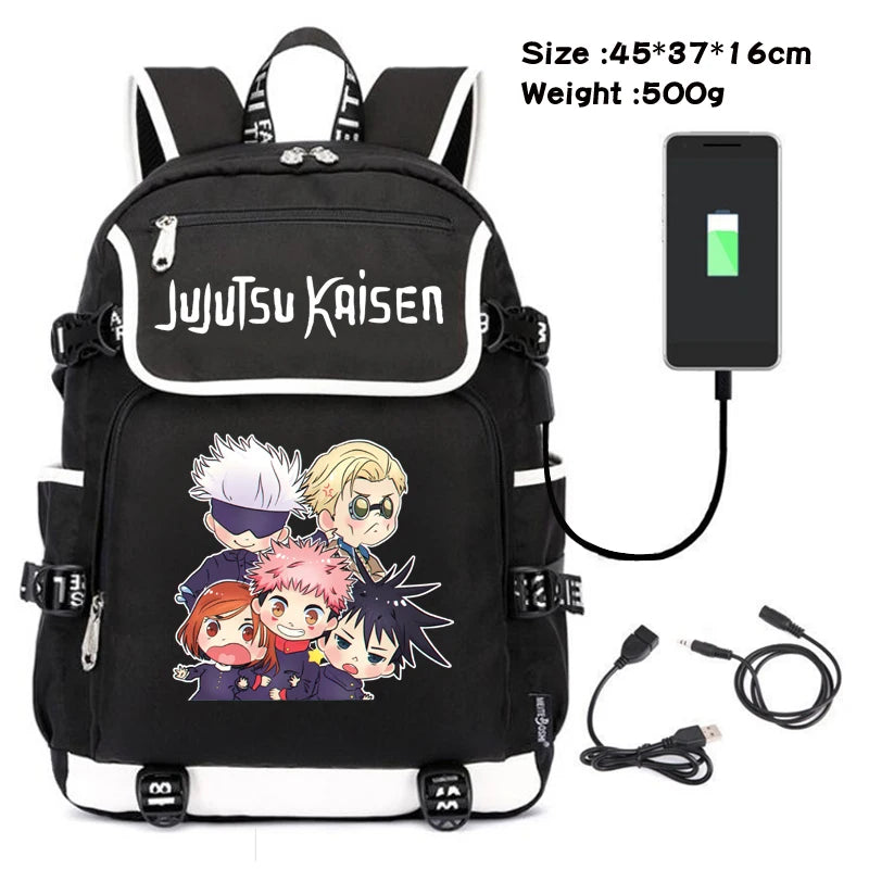 Jujutsu Kaisen Canvas Packsack USB Charging Teenagers Backpack