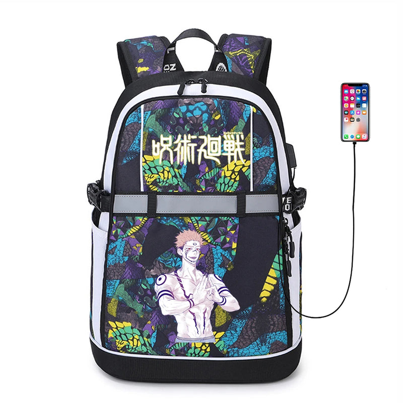Jujutsu Kaisen USB Backpack Reflective Stripe Student Casual Bookbag Zipper