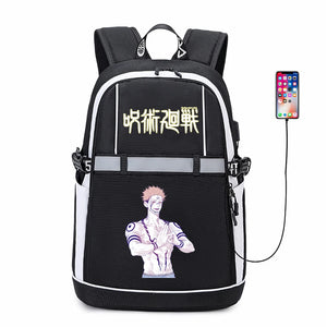 Jujutsu Kaisen USB Backpack Reflective Stripe Student Casual Bookbag Zipper